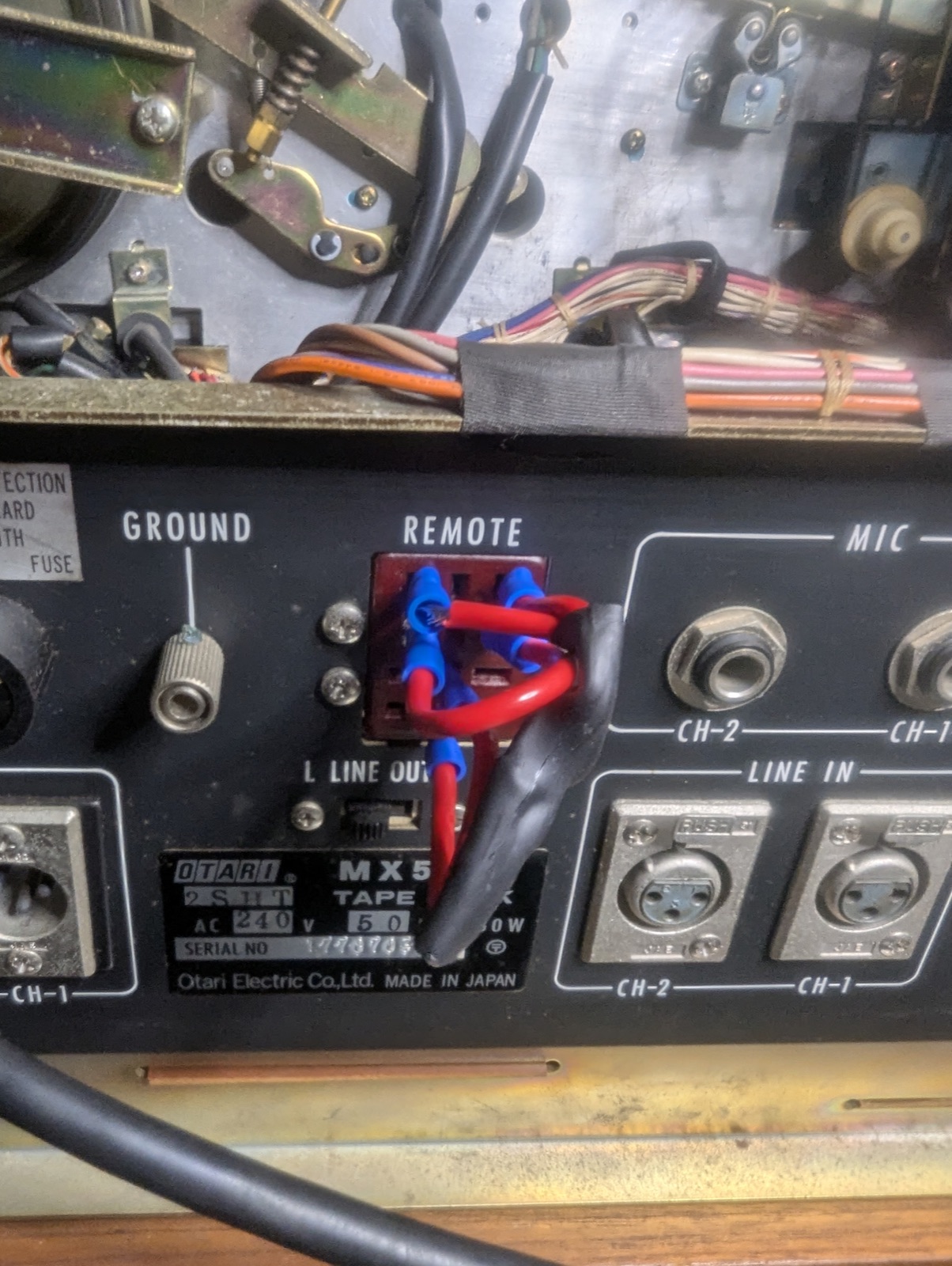 Experimental dummy plug — automotive crimp jumpers in the MX-5050 remote jack
